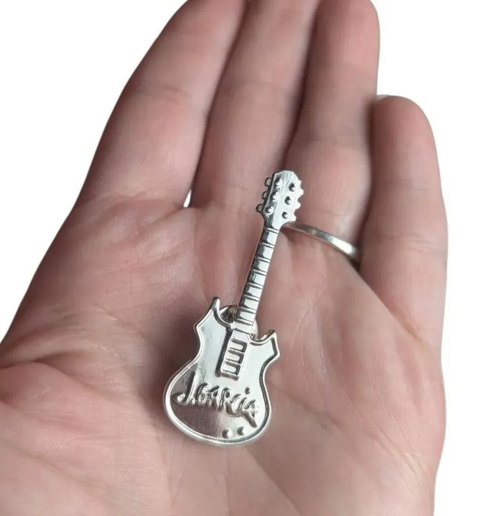 J. Jerry Garcia solid silver tone metal guitar neck tie clothing pin